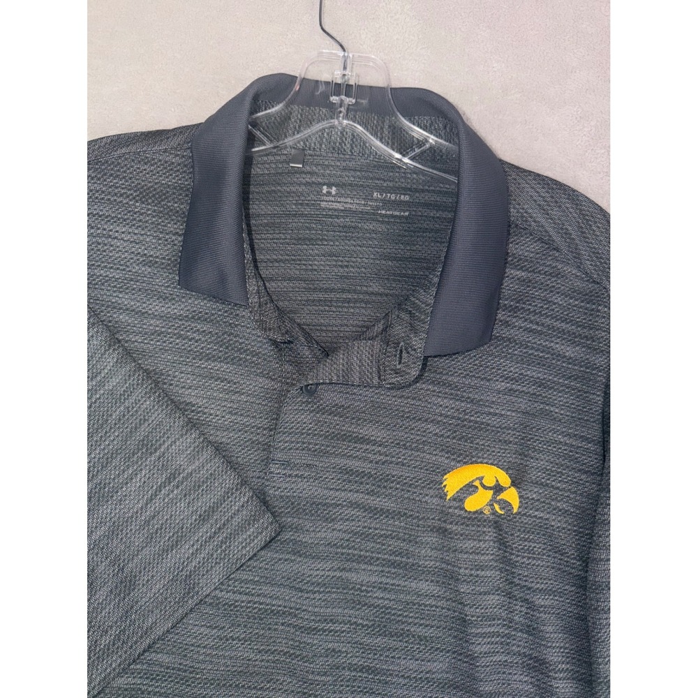 Under Armour Iowa Hawkeyes Polo Shirt Mens XL Gray Heathered HeatGear Loose Fit